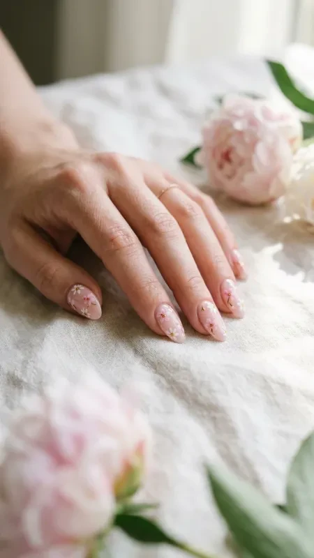Sheer Florals & Soft Gold: The Delicate Allure of Minimalist Nail Art